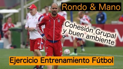 Ejercicio de Entrenamiento de fútbol. Rondo & Mano. Variante interesante para potenciar la cohesión grupal y el buen ambiente.