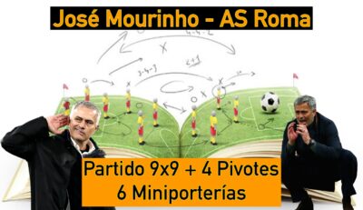 Jose Mourinho en el AS Roma. Partido 9x9 + 4 Pivotes y 6 miniporterías. Calcio.