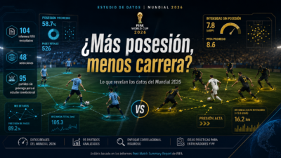 Estudio y análisis de datos del Mundial 2026. Relación entre el porcentaje de posesión del balón y la Distancia total recorrida. ¿el equipo con más posesión realmente corre menos?. Preparación Física. Entrenador y Preparador Físico. Toni Matas Barceló.